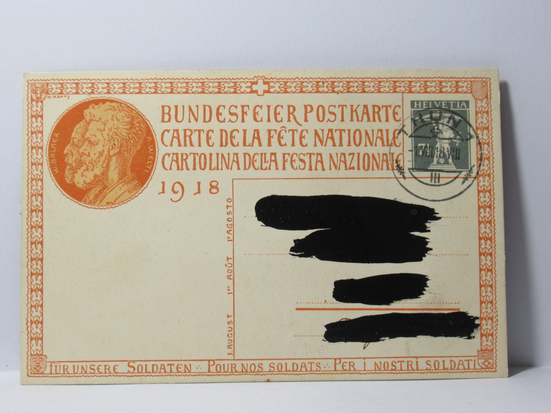 Cartoline postali: Bundesfeier - Postkarte  1918 – Usato da Grenchen venduto da Bluemchen1900 1