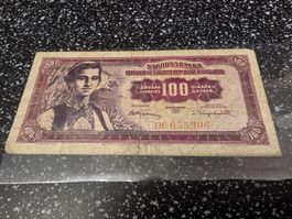 100 Dinara Jugoslawien 1955 Banknote guter Zustand