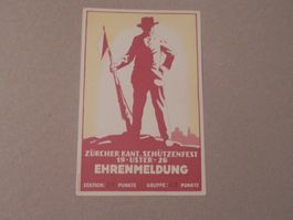 Ehrenmeldung Karte Kant. Schützenfest Tir Uster Zürich 1926