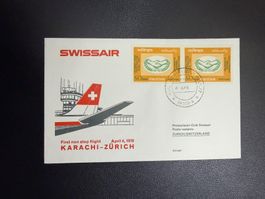 Swissair Erstflugbrief Karachi-Zürich 1970