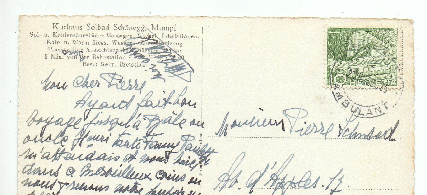 Cartoline postali: MUMPF Kurhaus Solbad Schönegg – Usato da Jona venduto da philajona 1