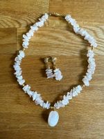 Kette mit Anhänger und Ohrringe Rosenquarz goldfarben