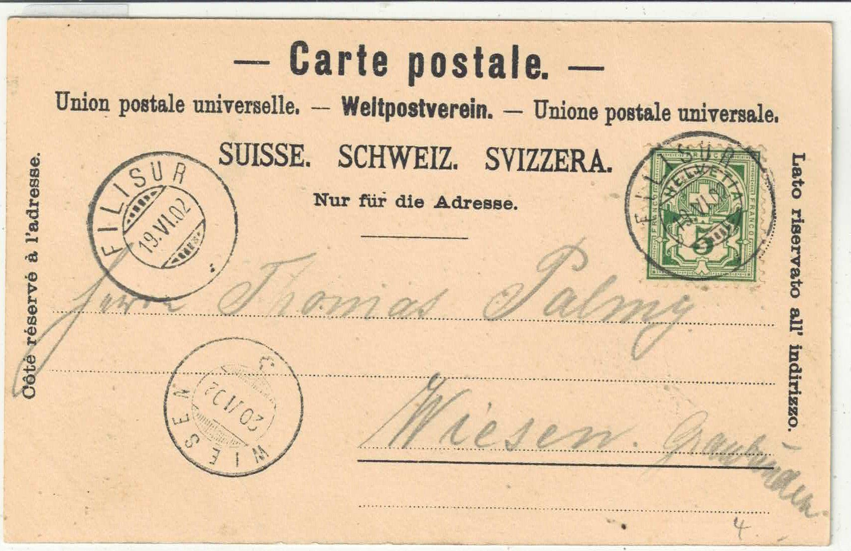 Cartoline postali: Filisur - Dorfansicht – Usato da Ettingen venduto da Kartenplanet 1