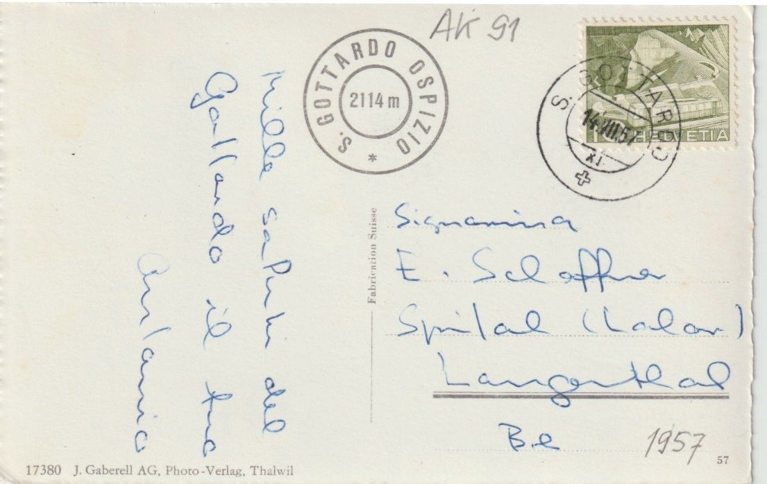 Cartoline postali: AB 91 Gotthard-Hospiz, Monument A. Guex, 1957 – Usato da Freienbach venduto da Bhaltis 1