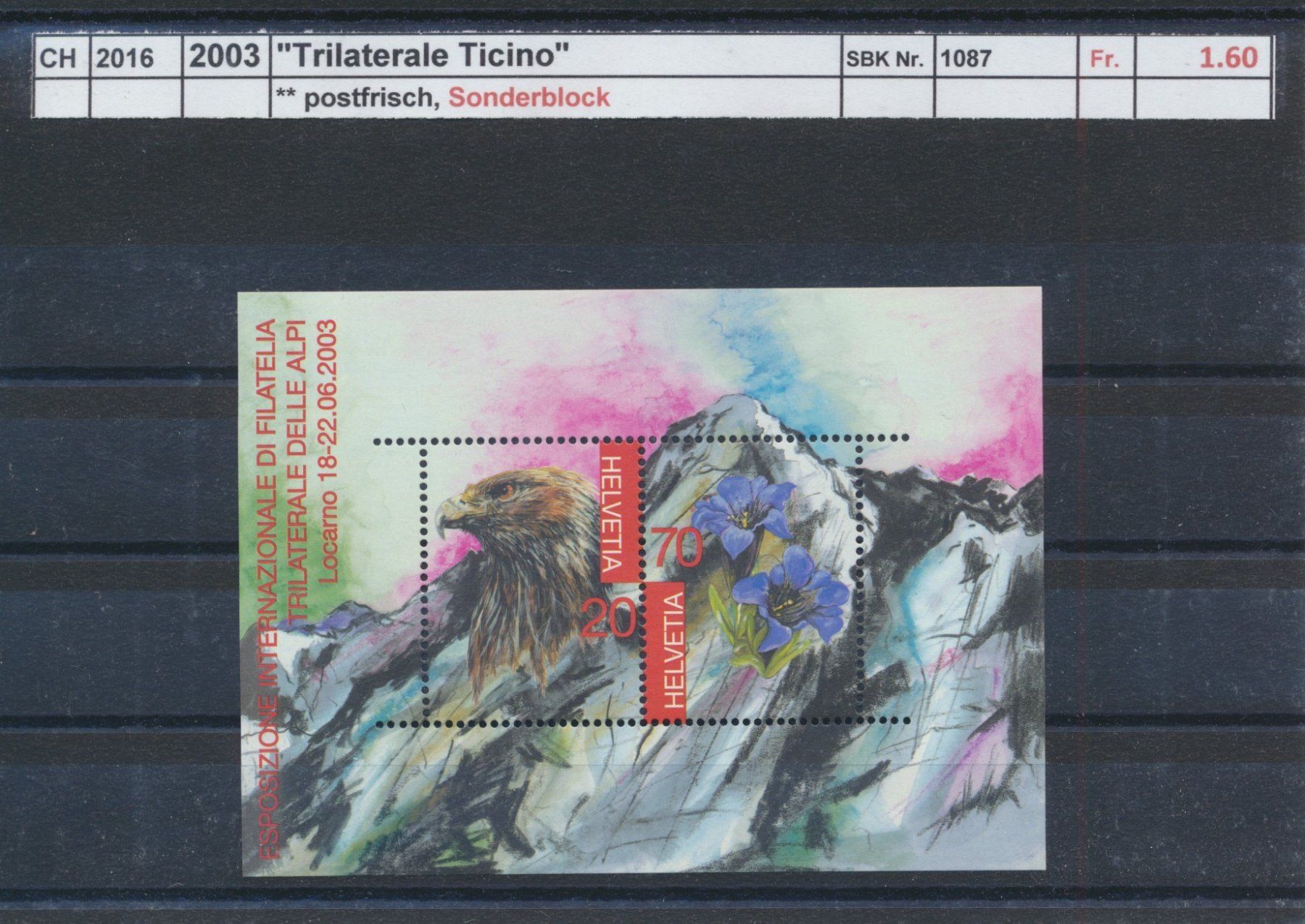 Alle Briefmarken: 2003 "Trilaterale Ticino" - Sonderblock, ** postfrisch – Neu (gemäss Beschreibung) aus Winterthur von Zupogeru