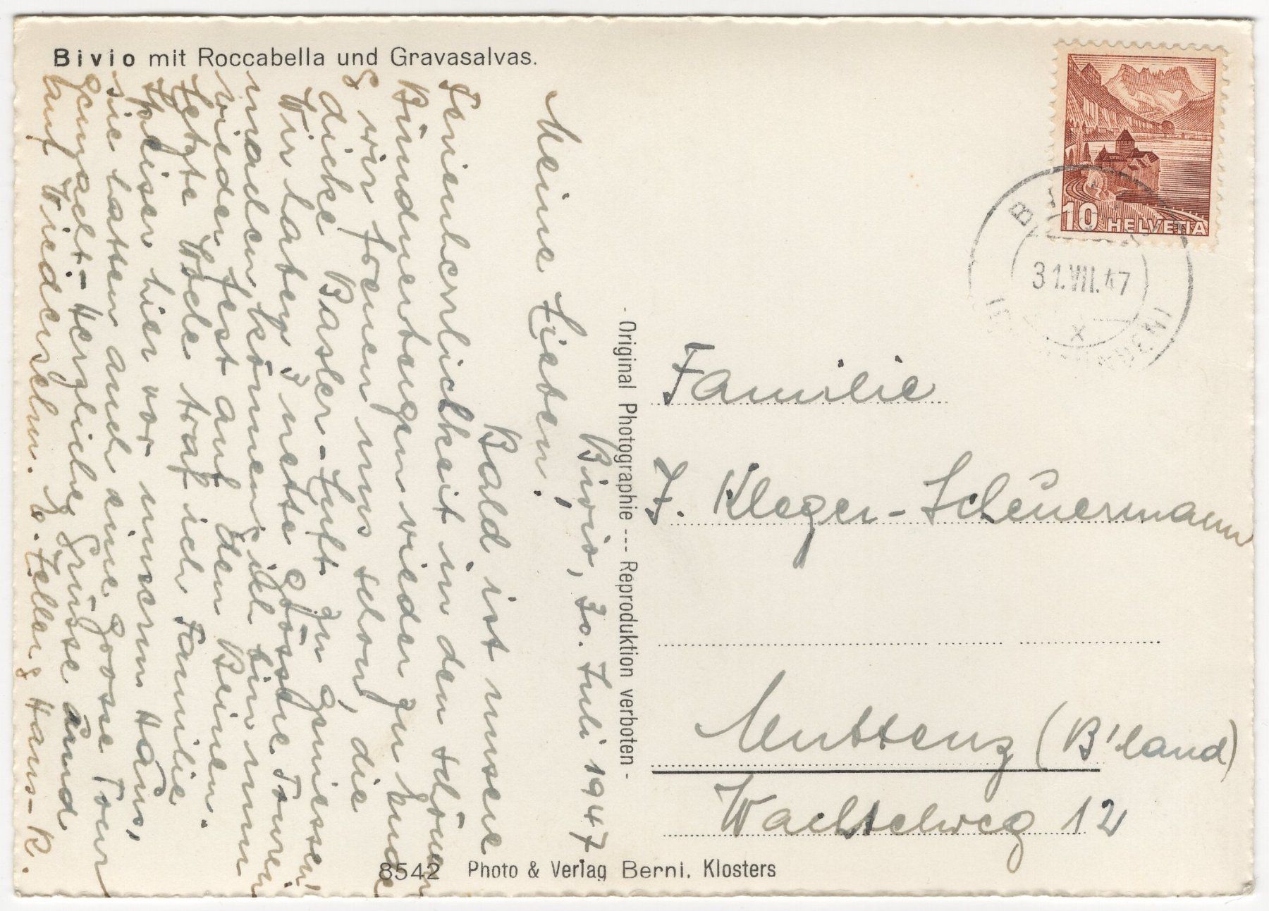 Cartoline postali: Bivio mit Roccabella und Gravasalvas – Usato da Eglisau venduto da Chperfins 1