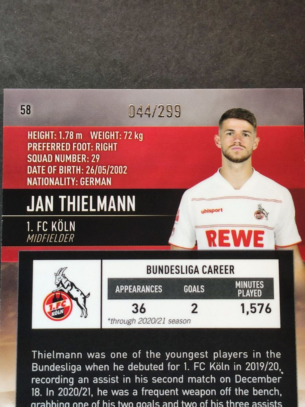 Topps Sammelbilder & Trading cards: Jan Thielmann Köln /299 Purple Refractor Stadium Chrome 21 – Gebraucht aus Olten von cweb 1