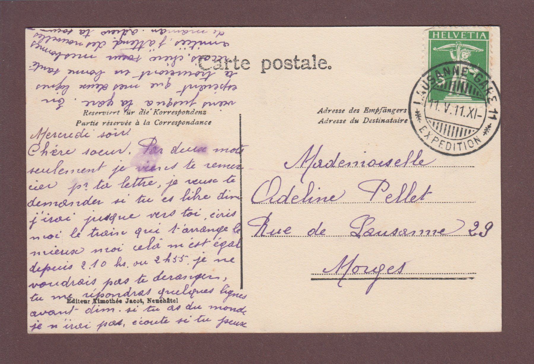 Cartoline postali: Souvenir de LAUSANNE - 1911 – Usato da Pully venduto da nicecards 1