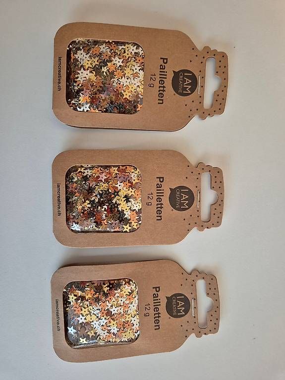 Alle Dekorationen: Pailetten goldene Sterne – Neu und originalverpackt aus Ennetbürgen von fflury