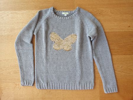 Vertbaudet Pullover mit Schmetterling Wendepailleten Gr. 140