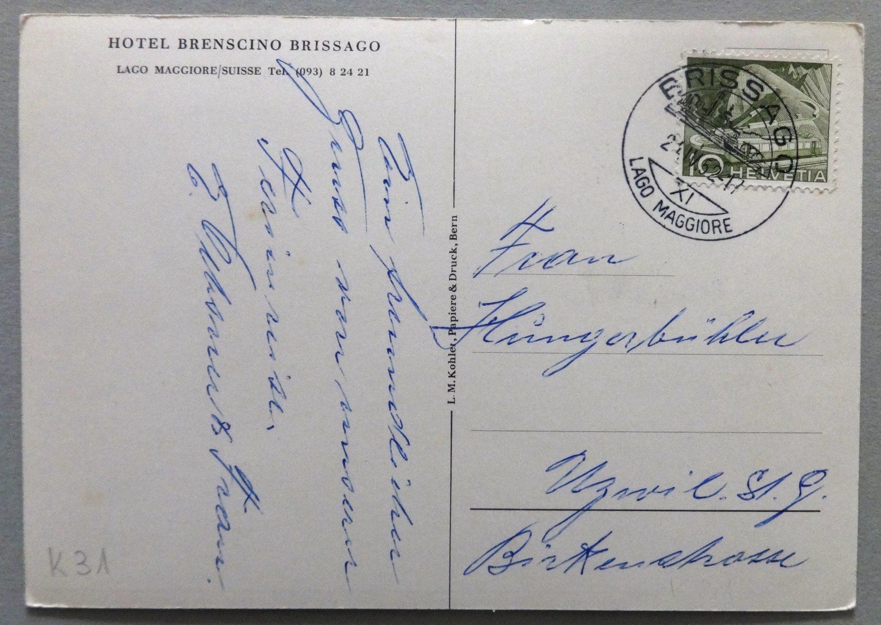 Cartoline postali: Hotel Brenscino, Brissago – Usato da Fétigny venduto da Billy2miny 1