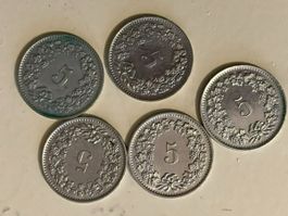 5 x 5 Rappen Schweiz 1974, 1977, 1979