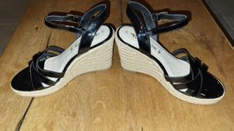 Tamaris Keilabsatz Sandalen Schwarz Lack Grösse 38 NEU