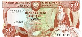 Zypern 50 Cents 1989 P-52  UNZ Serie T-194047