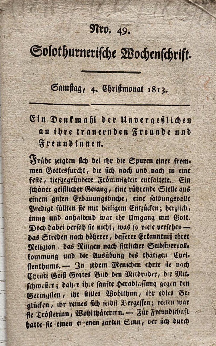 Documenti: Antike "Solothurnische Wochenschrift" von 1813 – Usato da Möhlin venduto da bekapame