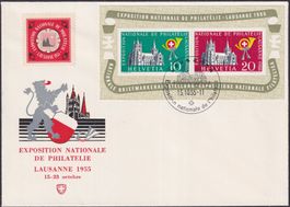 1955, W35 Lausanner-Block +Vignette auf ill. Umschlag, K:100
