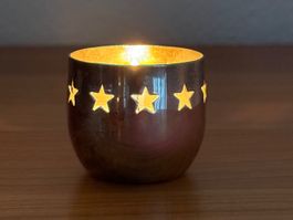 4 Vintage versilberte Teekerzenhalter mit Stern 80er Jahre
