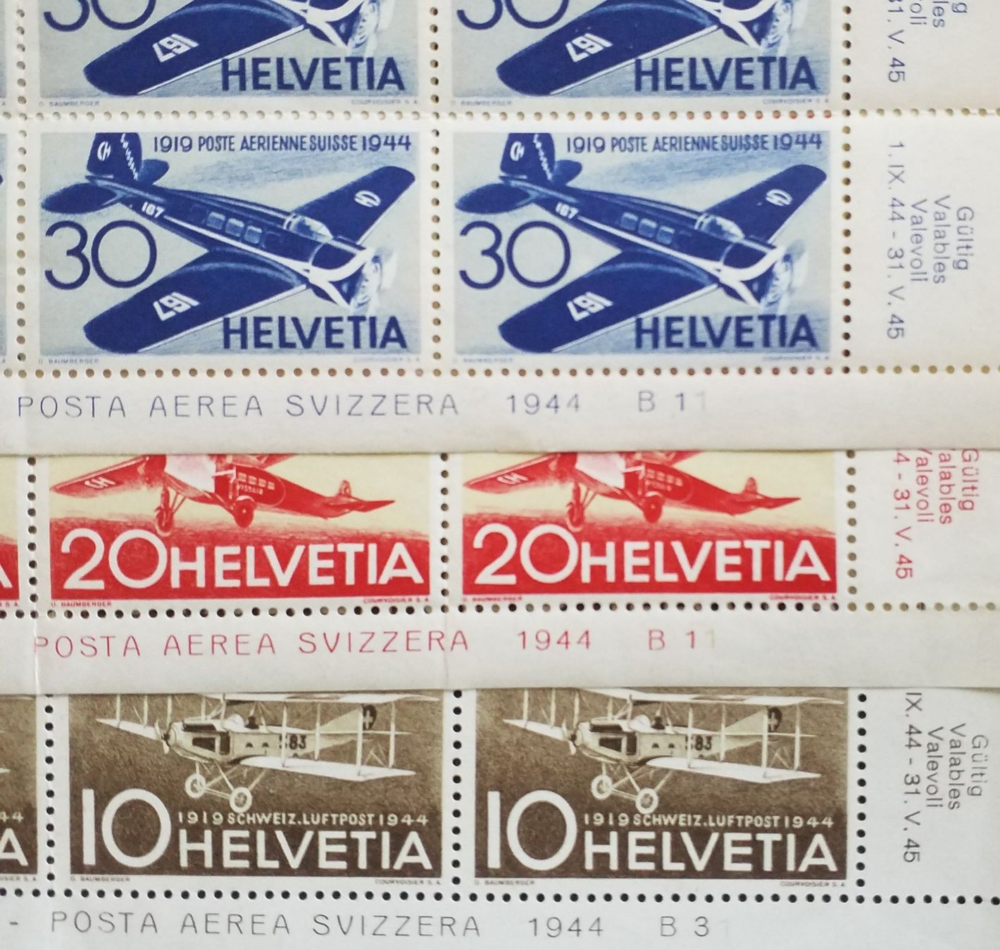 Tutti i francobolli: FO37-39, Flugpostmarken im Bogen postfrisch Kt. 200.-++ – Nuovo (secondo la descrizione) da Baden venduto da Eggi 1