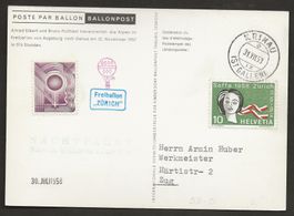 Ballon 1958 Schweiz Sclieren Krinau Luftpost Unterschrift