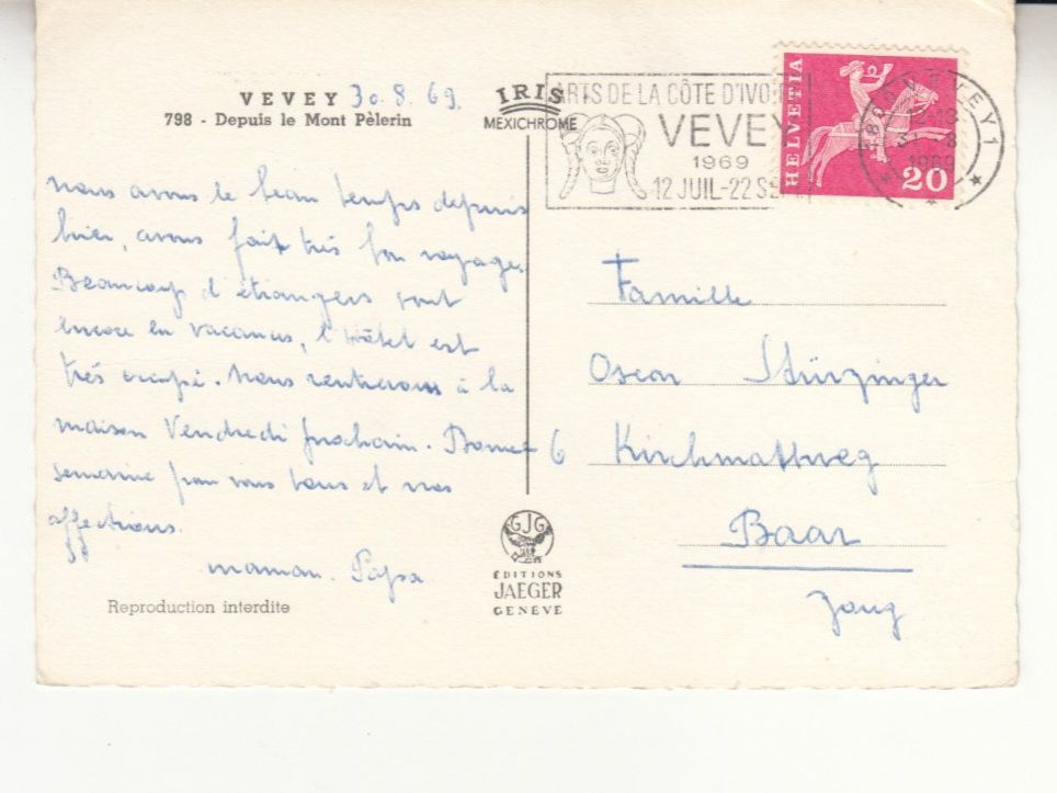 Ansichtskarten: Vevey 1969 – Gebraucht aus Bürglen TG von StampGraf 1