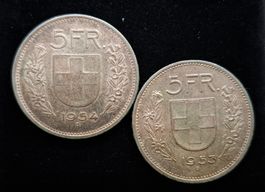 Münzlot 5Fr. 1953+1954 Silber