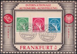 Berlin 1951 Nr. 68/70 auf Schmuckpostkarte IAA Frankfurt