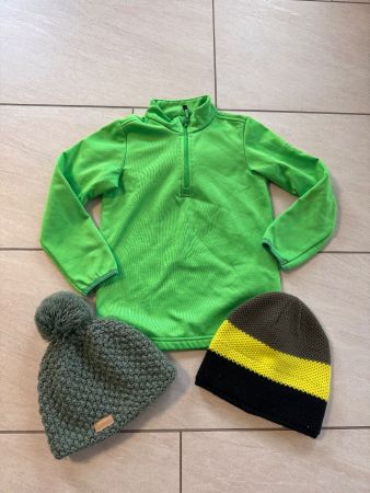 Thermoshirt/ Pulli und 2 Mützen Junge Gr. 110