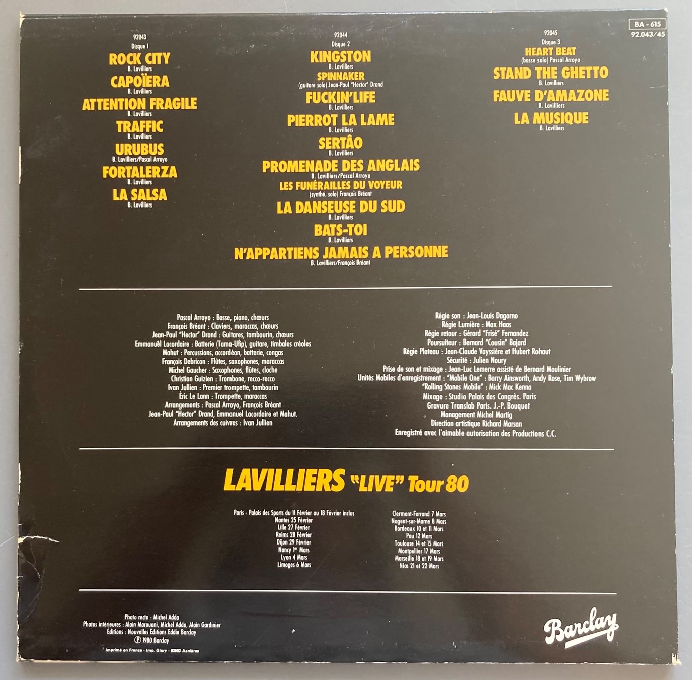 Dischi in vinile: BERNARD LAVILLIERS - LIVE TOUR 80 – Usato da Poliez-Pittet venduto da Newtown-Records 1