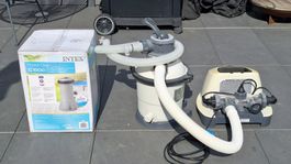 Filtre de piscine au sable + pompe + système eau salée