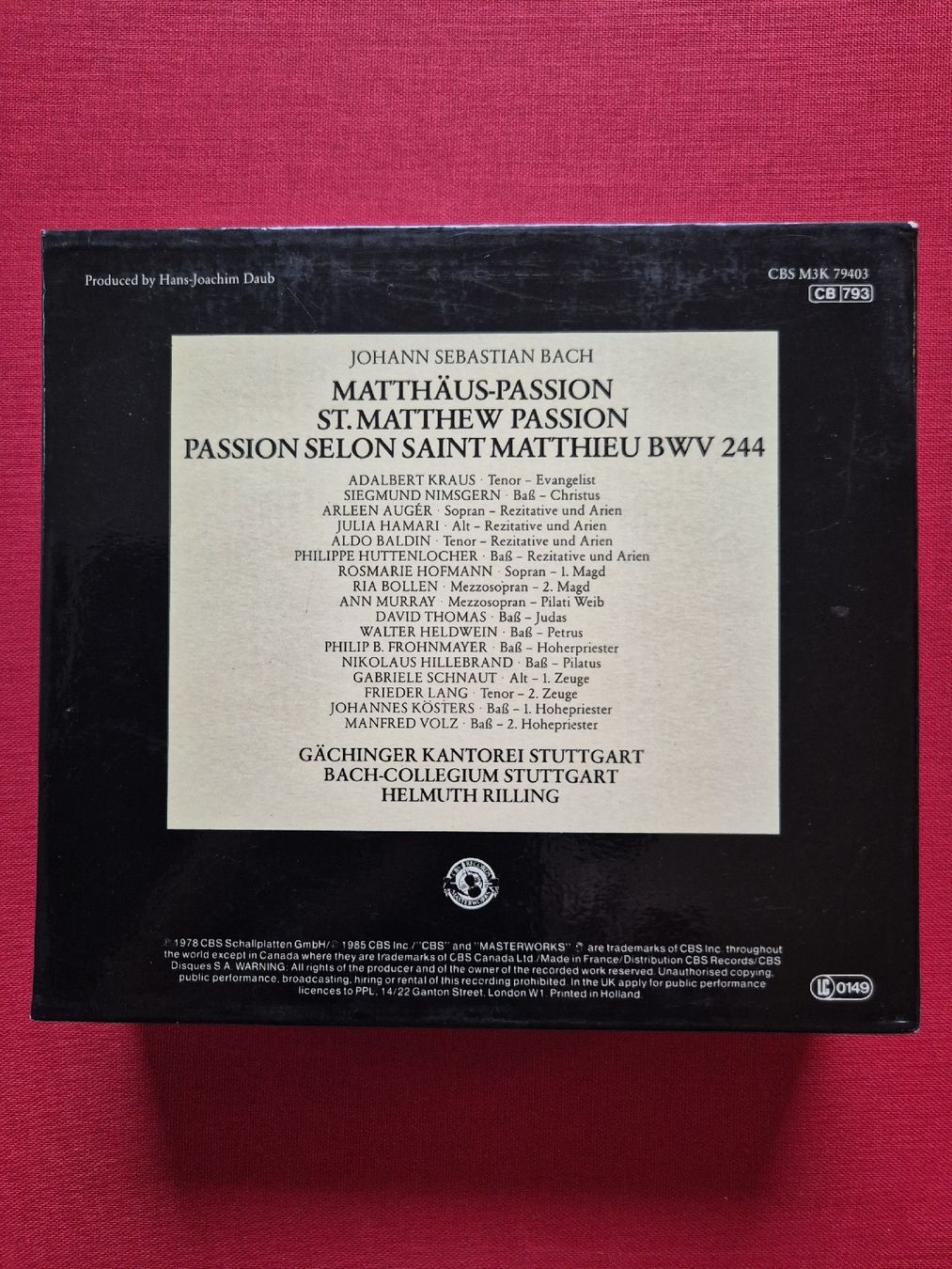 CD: J.S. Bach Matthäus-Passion Helmuth Rilling 3-CD Set – Usato da Frenkendorf venduto da naibaf01 2