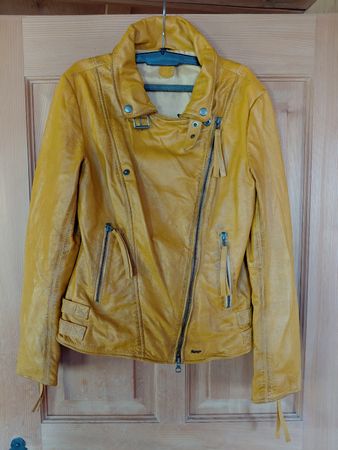 Coole Lederjacke Damen Patago gelb Biker-Stil Gr 38 🛵🔥