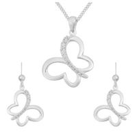 Set Schmetterling Silber 925 Zirkonias, Kette, Ohr-/Anhänger