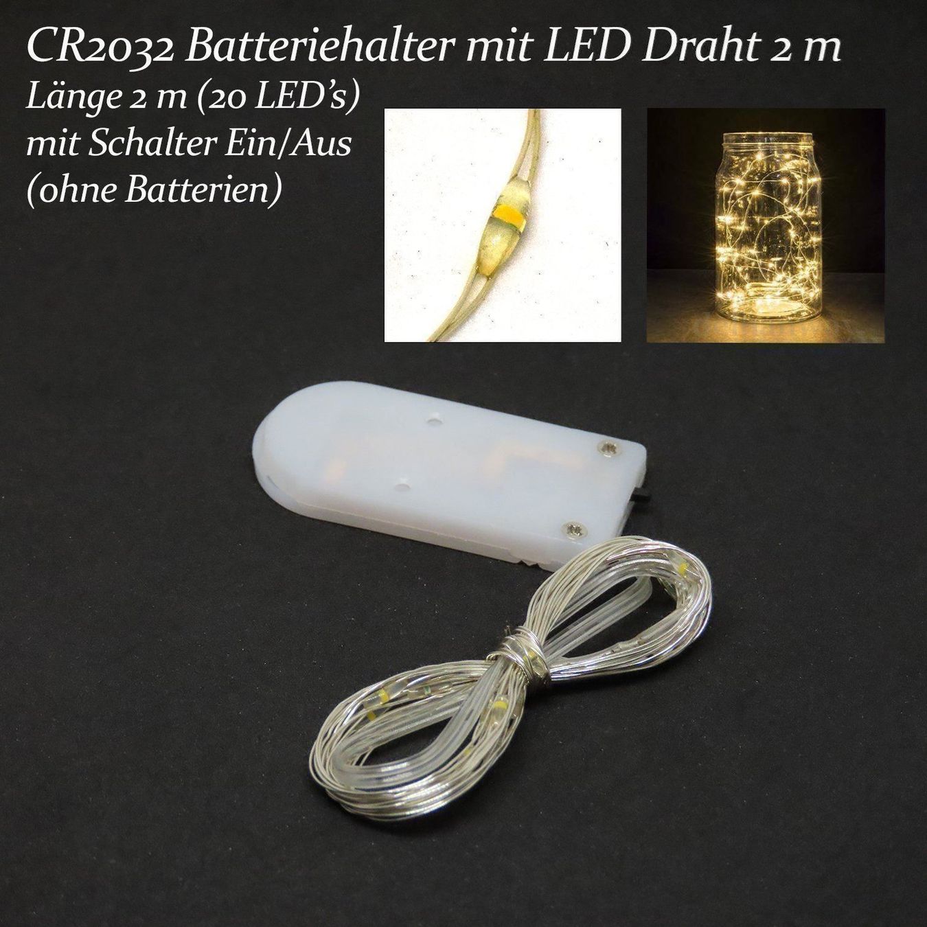 Ghirlande e barre luminose: CR2032 Batteriehalter mit LED Draht 2 m – Nuovo e nell'imballaggio originale da Pfäffikon SZ venduto da ANNAPURNA8091