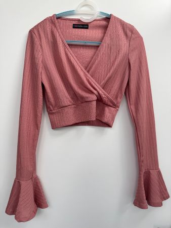Even & Odd lachsfarbenes Crop Top mit Trompetenärmel