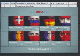 2008 Österreich, "Fussball -EM, Block 2", gestempelt