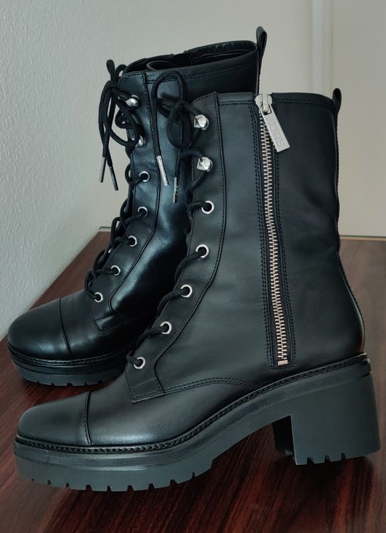 bryce leather and logo platform combat boot