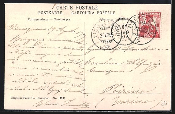 Cartoline postali: AK Vicosoprano / Grisons, Hotel Helvetia – Usato da Berlin venduto da bartko-reher 1