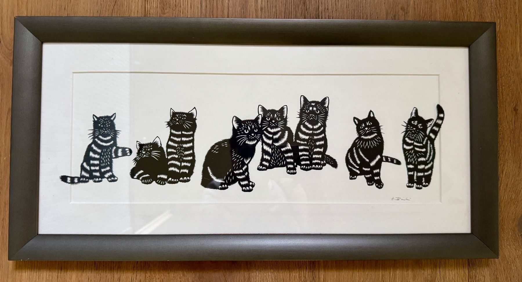 Grafica & Litografie: Grosses Scherenschnitt Bild H. Bürki Original Katze Katzen – Usato da Rothrist venduto da Luckywinner