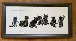 Grosses Scherenschnitt Bild H. Bürki Original Katze Katzen