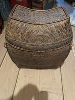 Grand panier vintage en osier tressé, parfait pour le printe