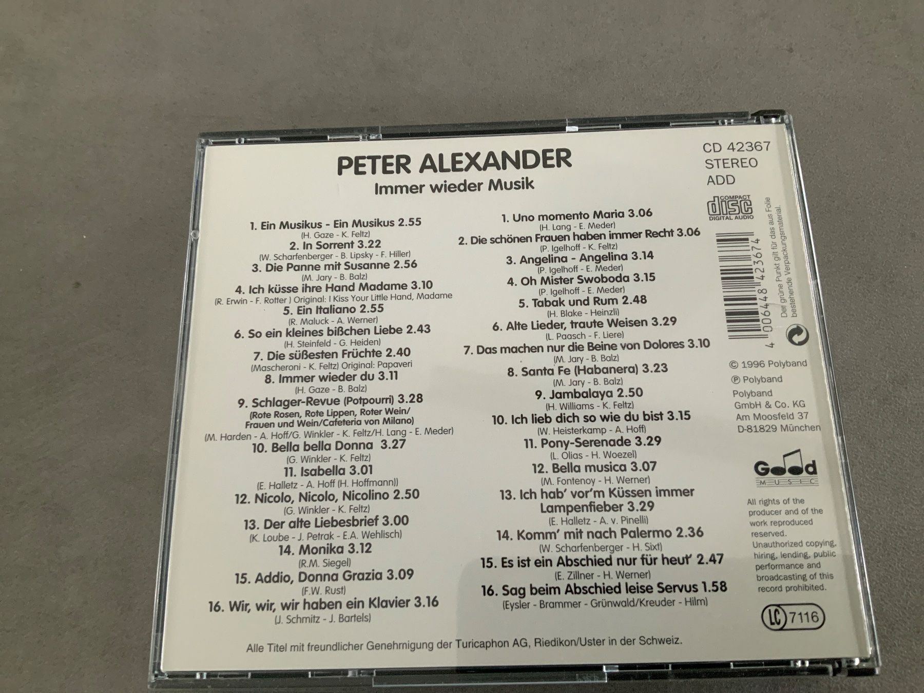 CDs: Peter Alexander, Immer wieder Musik, CD – Gebraucht aus Uster von Macita56 1