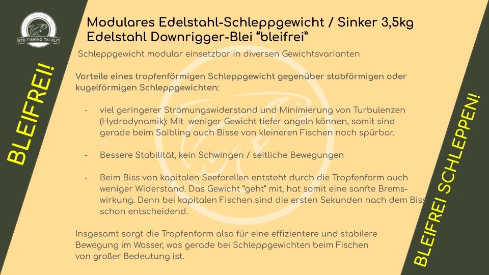 Esche: Schleppgewicht aus Edelstahl - Trolling / Schleppfischen – Nuovo e nell'imballaggio originale da Wolhusen venduto da BTB_FishingTackle 4