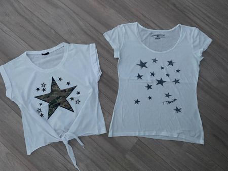 2 Stk. T-Shirt mit Sternen Gr. 38 weiss