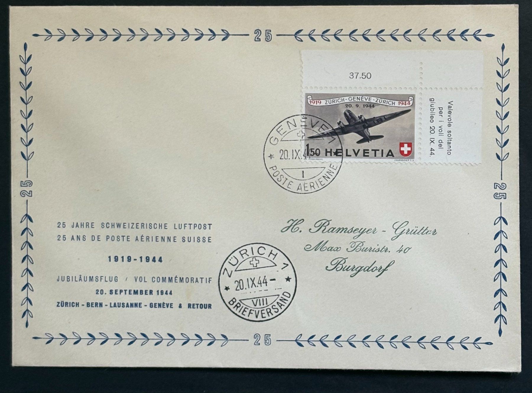Tous les timbres: 25 JAHRE SCHWEIZERISCHE LUFTPOST 1944 – D'occasion à Ostermundigen par crazy-horse-1840