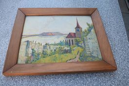 Öl auf Karton Ligertz mit Kanichen Insel Signiert Staub