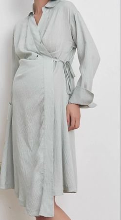 Maternity Dress-Light Grey Wrap Dress Shirt Button Cuff Size
