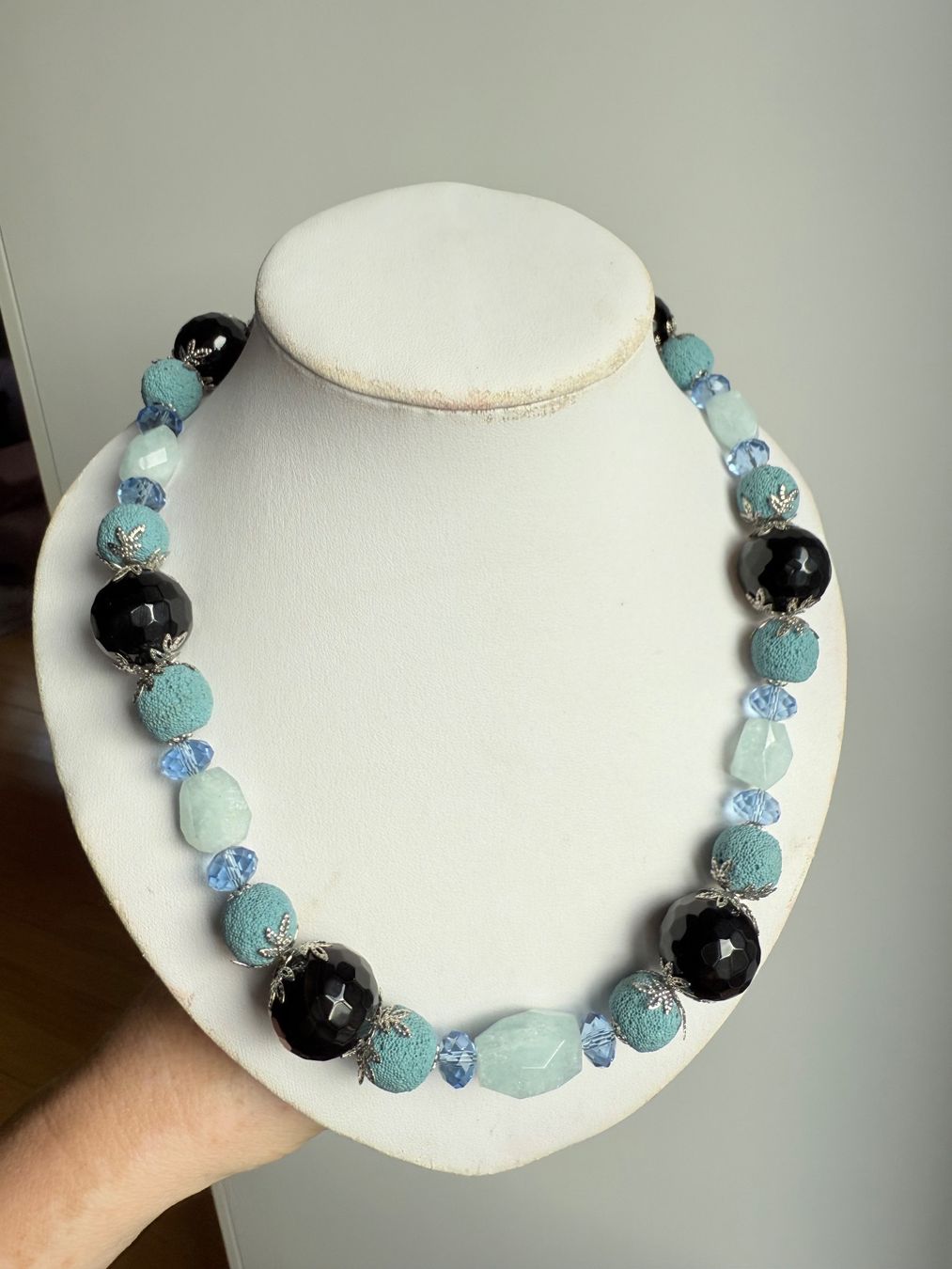 Catenine: Grosse AQUAMARIN, Koralle, Onyx Kette – Nuovo (secondo la descrizione) da Basel venduto da Chili007 9