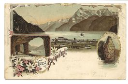 Gruss aus Brunnen SZ Axenstrasse - Schiller-Stein Litho 1898