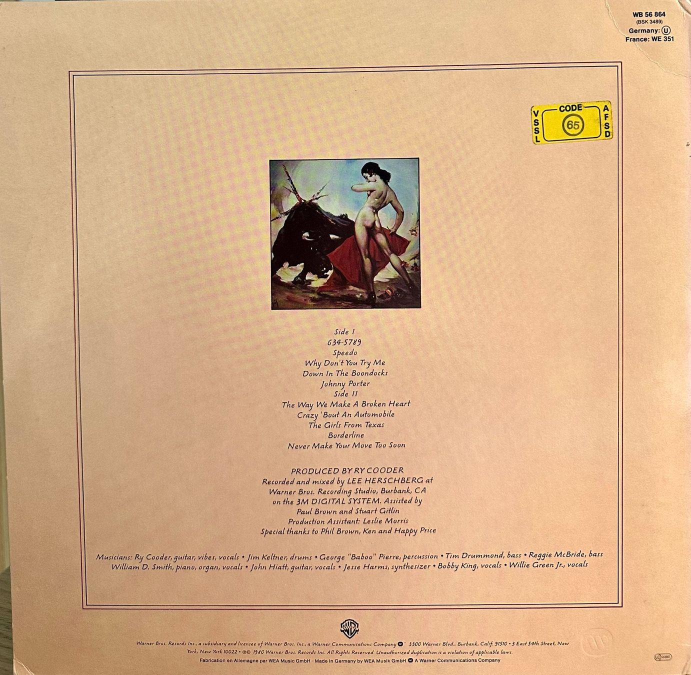 Dischi in vinile: Ry Cooder - Borderline // LP: VG+; Sleeve: VG+ – Usato da Zürich venduto da saltbee 1