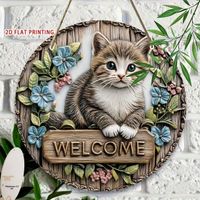 2-D DEKOSCHILD, HOLZ *KÄTZLI, WELCOME* 20X20CM NEU